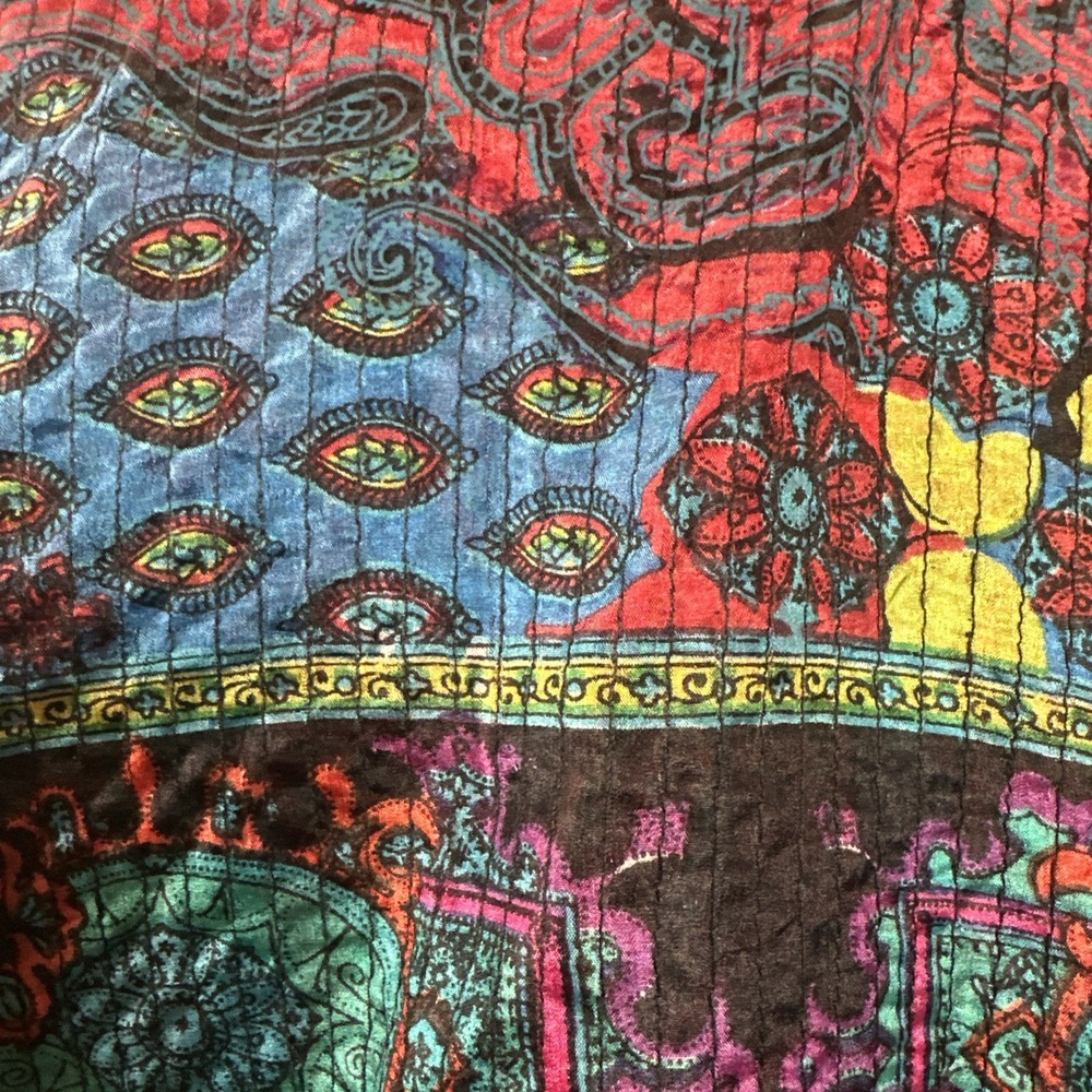 Chicos 100% Silk Jacket Paisley Boho Colorful Open Front Artsy Womens L Size 2 - Picture 3 of 10